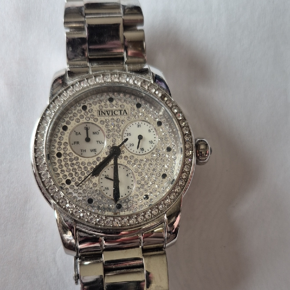 Invicta Women's Silver and Black Crystal Watch